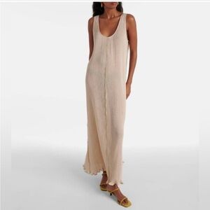 NEW Toteme Plisse Crinkled Scoop-Neck Maxi Dress in Cream Beige | size 34 / US 2